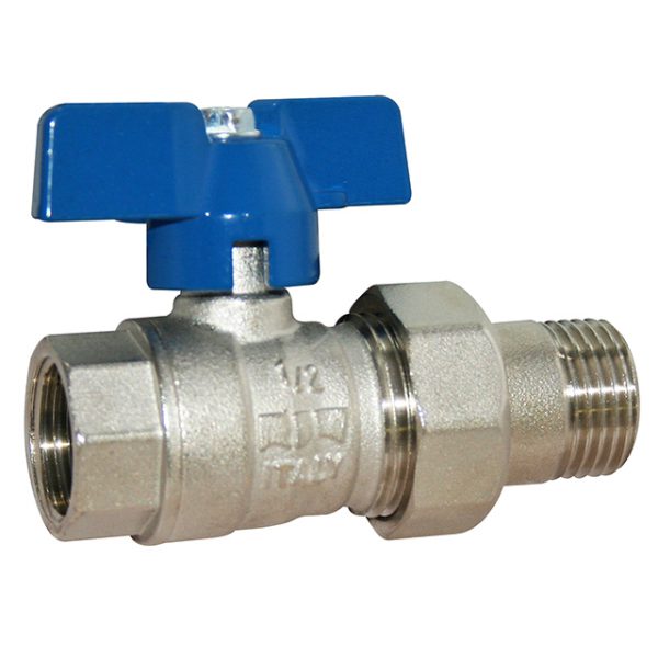 Brass Ball Valve Male Union End Blue Butterfly Handle Leengate Valves